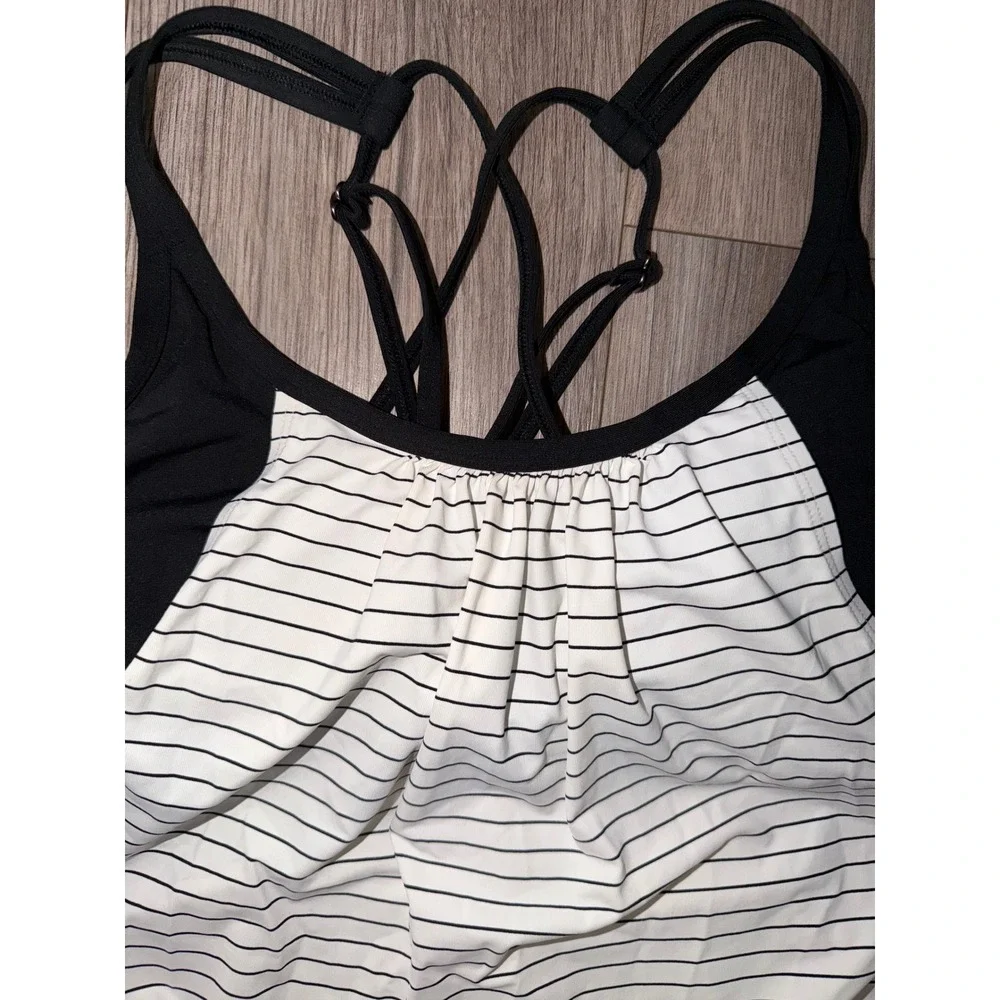CALIA‎ Carrie Underwood Striped Layered Tankini Top Black White Small T2